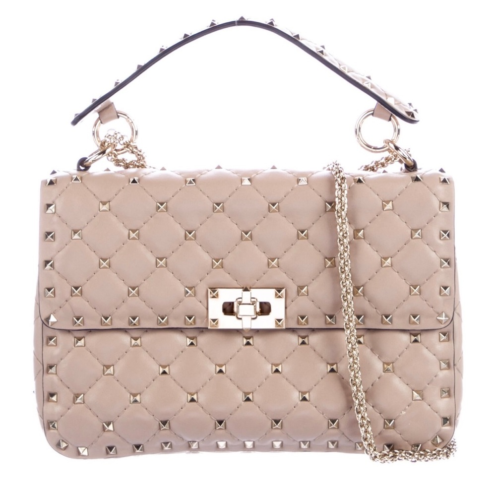 Valentino Rockstud Spike Quilted Leather Shoulder Bag in Beige - Picture 2 of 3